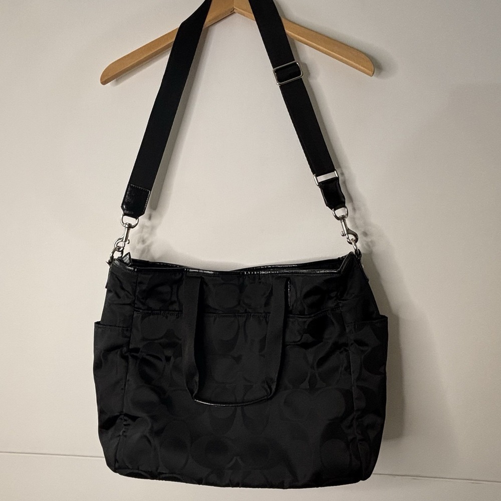 COACH Black Signature Nylon Getaway Packable Weekender Tote Bag #F77321